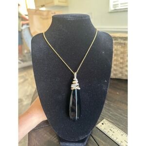 Brighton Neptunes Rings Pyramid Black Agate Necklace Banded Pave Crystal Silver